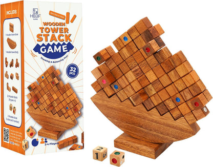 BSIRI Wooden Balance Stacking Tower - Classic Family Game Night for Adults & Seniors Stacker Blocks Table Fun Board Games for Party Balancing Drop Stack Building Block Toys for Gifts Set Towerstack
