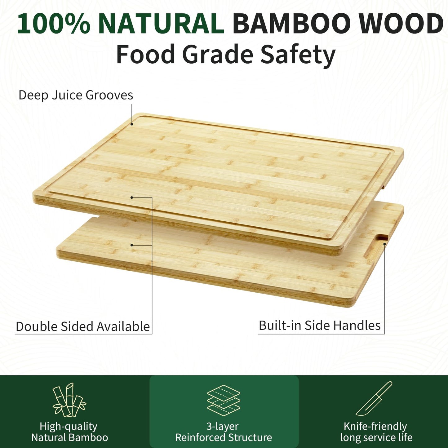 24"X18" Bamboo Cutting Boards for Kitchen, Extra Large Wood Cutting Board with Deep Juice Groove & Handle