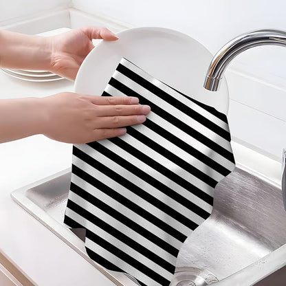 White Black Kitchen Towels Decorative Set of 4, Soft Absorbent Abstract Modern