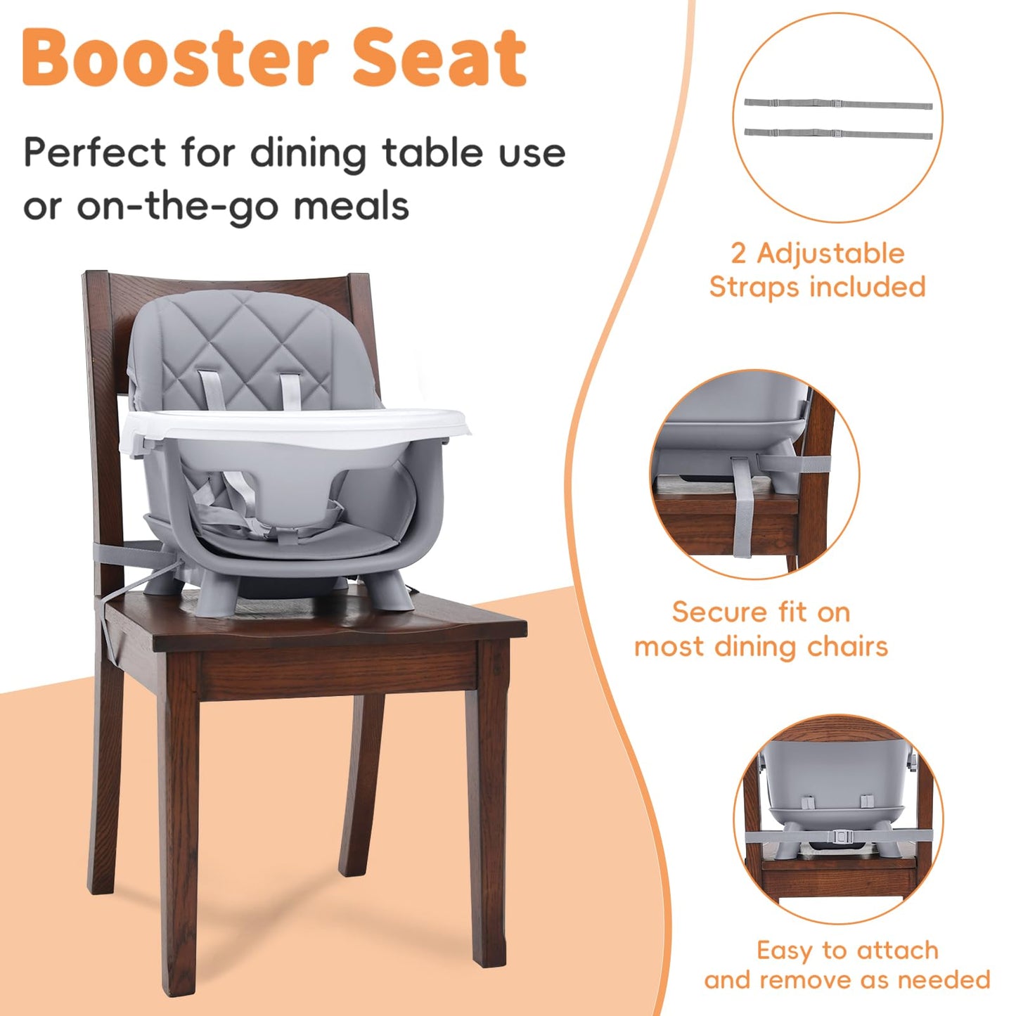 Babyliebe Baby High Chair, 8 in 1 Convertible Wooden High Chair for Babies and Toddlers, Converts to Booster Seat, Toddler Chair & Stool, with Removable Double Tray, Adjustable Legs & Footrest (Gray)