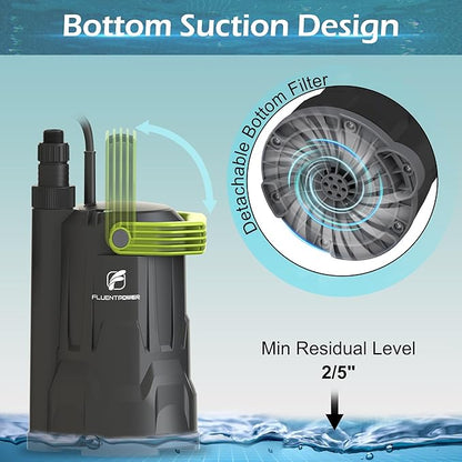 3/4HP 3000GPH Submersible Sump Water Pump, Simple Manual Control for Swimming Pool Garden Pond Basement Draining, with 16.4Ft Cord, Adapters, Check Valve and Rope