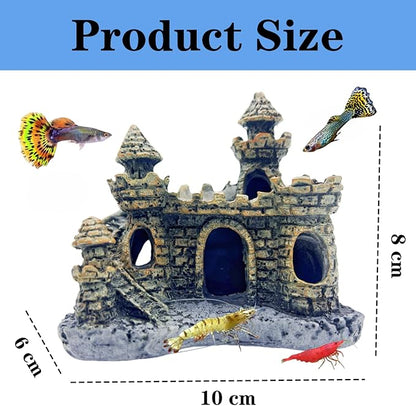 Small Aquarium Castle Decor , Mini Cute Fish Tank Castle Ornaments, Young Little Fish Fish Larvaes Shrimp Hide Caves Hideout for Small Medium Fish Tank Decor Crab Cichlid Betta Tank Decor (Brown)