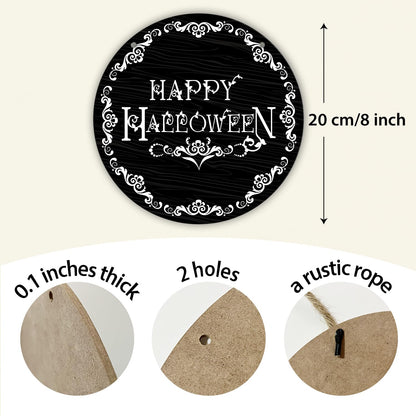 The Witch Is In Wood Sign Plaque, Halloween Hanging Wreath Sign for Home Garden Hallway Entryway Porch, Party Supplies, Front Door Round Wood Sign Wall Decor Artwork -04