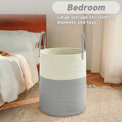 Large Woven Laundry Basket Hamper, 100L Cotton Rope Storage Bin