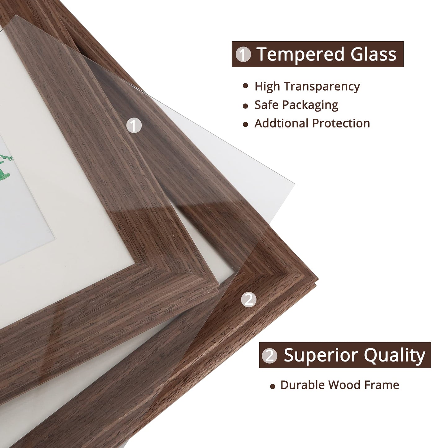 GraduationMall 8x10 Wooden Picture Frames,Display Photos 5x7 with Mat or 8x10 Without Mat,Real Glass,Wall or Tabletop Display,Rustic Brown Set of 2