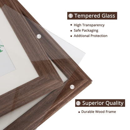 GraduationMall 8x10 Wooden Picture Frames,Display Photos 5x7 with Mat or 8x10 Without Mat,Real Glass,Wall or Tabletop Display,Rustic Brown Set of 2