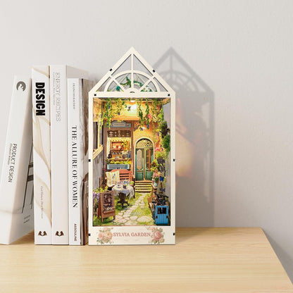 STRUCWOOD LED Garden Book Nook Kit DIY Miniature Dollhouse 3D Puzzle Wooden Bookshelf Room Decoration- Booknook Kits for Adults- Sylvia Garden (SQ-22)