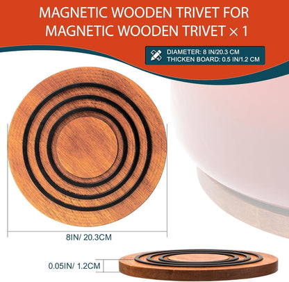 Magnetic Wooden Trivet, 8″, Acacia Walnut Wood, Compatible with le creuset Cast Iron Dutch Ovens, Scalloped Magnetic Trivet Wood, Kitchen Magnetic Pot Holder Five-Years Free Replacement