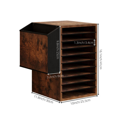 Unionly Office Mail Sorter, Wooden Paper Organizer with Storage Bag, 10 Tier Adjustable Classroom Mailbox, Removable Classroom Organization, Teacher Desk Organization for Office, Study, Brown