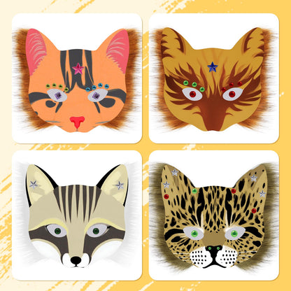 YLOVEFUR DIY Cat Fox Mask Set with Eye Meshes Stickers Faux Fur Fabric Strips for Halloween Masquerade Cosplay Party