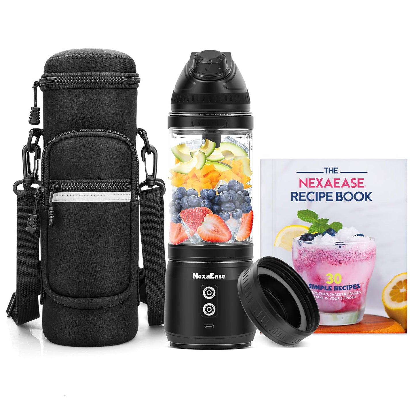 Portable Blender Personal Juicer for Shakes and Smoothies - 20 OZ Electric Protein Shaker Bottle with Insulated Sleeve, Travel Lid, USB-C Rechargeable - Mini Small Blender Cup for Kitchen, Office, Gym