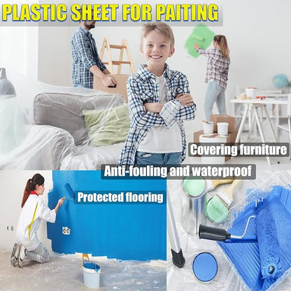 20 Pieces Plastic Drop Cloth, Dust-Proof and Rustproof, 9x12 Feet Tarp