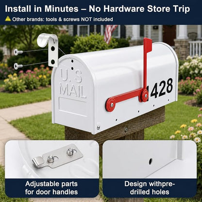 Mailbox for Outside,Metal Post Mount Outdoor MailBoxes - with Tools,Screws,Number Stickers,Red Flag Indicated,Medium Capacity,Galvanized Steel,Waterproof Mail Box for House Outside,20 x 8.7 x 6.7 ”