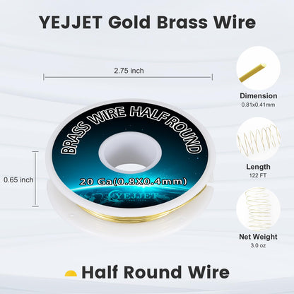 Artistic Wire 20 Gauge Brass Half Round 0.81x0.41mm - 3.0 oz 122 Feet Jewelry Findings, Sculpting Supplies