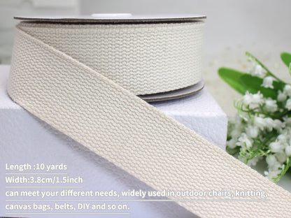 JESEP YONG 1 1/2 inch 30ft Ivory White Heavy Cotton Webbing Strap Wide Flat Weave Webbing Strap for Cloth Tote Bag, Pet Collars, DIY Projects, Crafts, Outdoor Accessories