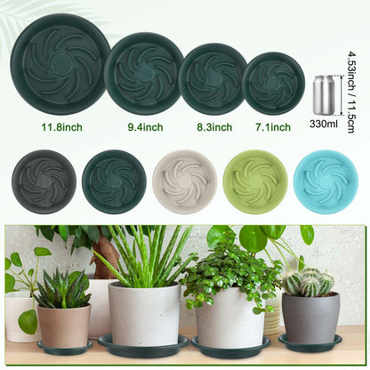 M METERXITY 2-Pack Plant Saucers, 7.3 Inch ID Anti-Rot Root Resin Flower Pot Plant Saucers for Indoor/Outdoor, Flowerpot Drip Tray [9.4 Inch OD, Dark Green]