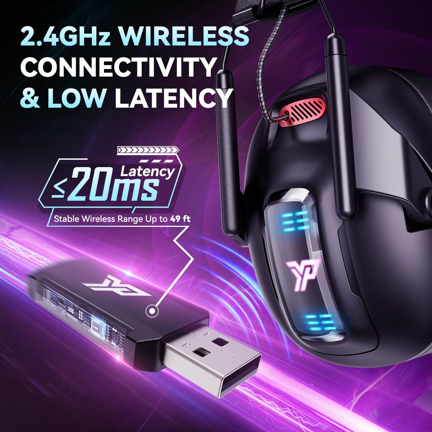 YPBDAN Wireless Gaming Headset for PS5, PS4, PC, USB Over Ear Gaming Headphones with Noise Canceling Mic, Bluetooth 5.3, 100H Battery, Low Latency, Only Wired Mode for Xbox