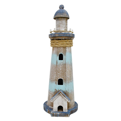 Morning View Lighthouse Decor Nautical Decoration Lighted Wood Light House Figurine Beach House Coastal Decor Table Ocean Seaside Theme Home Decor Lake House Bathroom Shelf Centerpiece 12.75"(Teal)