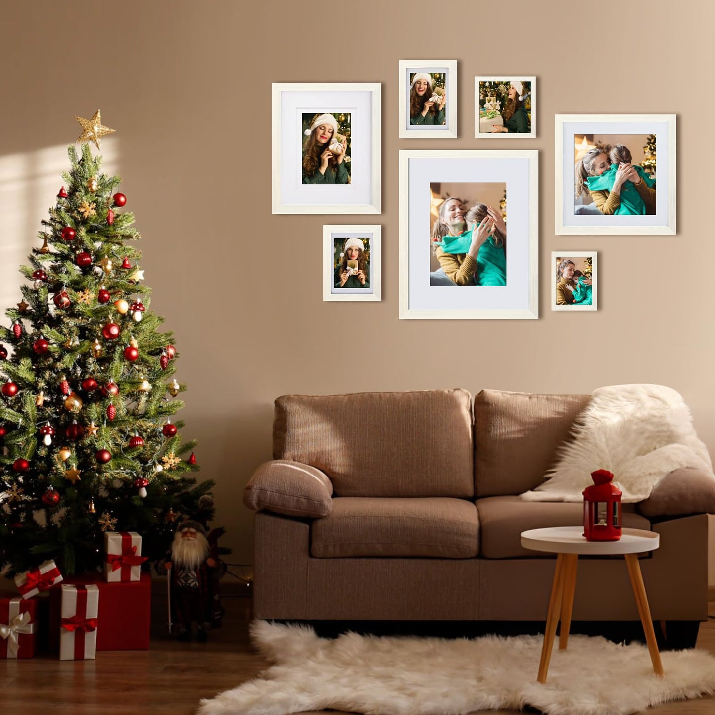 Egofine 8x10 Picture Frames Set of 4, Made of Solid Wood Covered by Plexiglass 4x6 and 5x7 with Mat or 8x10 without Mat, for Table Top Display and Wall Mounting Photo Frame Oak Wood