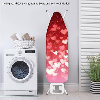 Red Hearts Ironing Board Cover and Pad Elastic Edge Universal Washable Resist