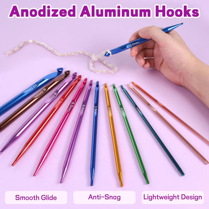 Reessy Interchangeable Tunisian Crochet Hooks Set – 12 Sizes (3.0–10mm) Aluminum Crochet Hooks with 4 Cables, Accessories & Floral Storage Bag – Detachable Afghan Crochet Hook Kit