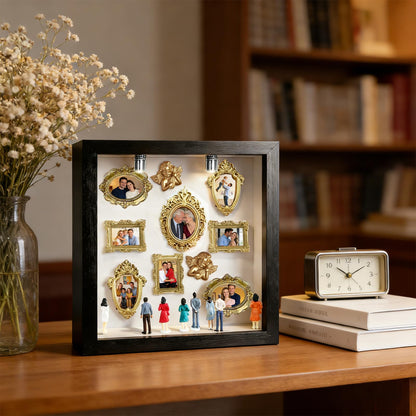 DIY Mini Museum Silhouette Box, Shadow Box Frame Kit with Gold Miniature Frames、Angel & Figurines, Custom Photo Family Memory Display Case Frame Set, for Anniversary, Wedding, Birthday & Home Decor