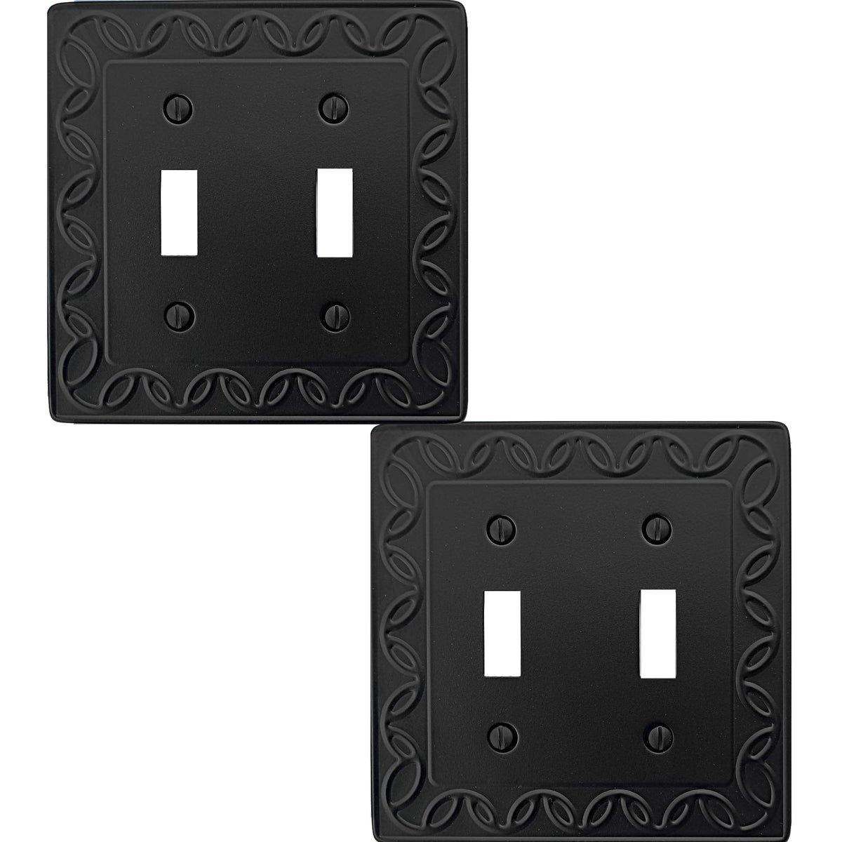 OKAWYC Double Toggle Light Switch Cover NovaBloom Metal Wall Plate, 2-Pack Black 2 Gang, Light Switch Cover Decorative Wallplate, Durable