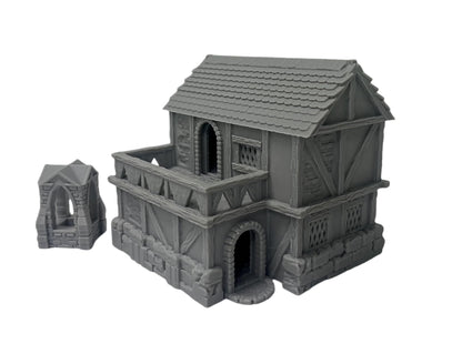 Paintable Tabletop Miniature Little Town Building Terrains - 18mm Small Scale Dioramas Building Set Scenery with Medieval Architecture Style by HAUTICO (HVillageHouses7-1)