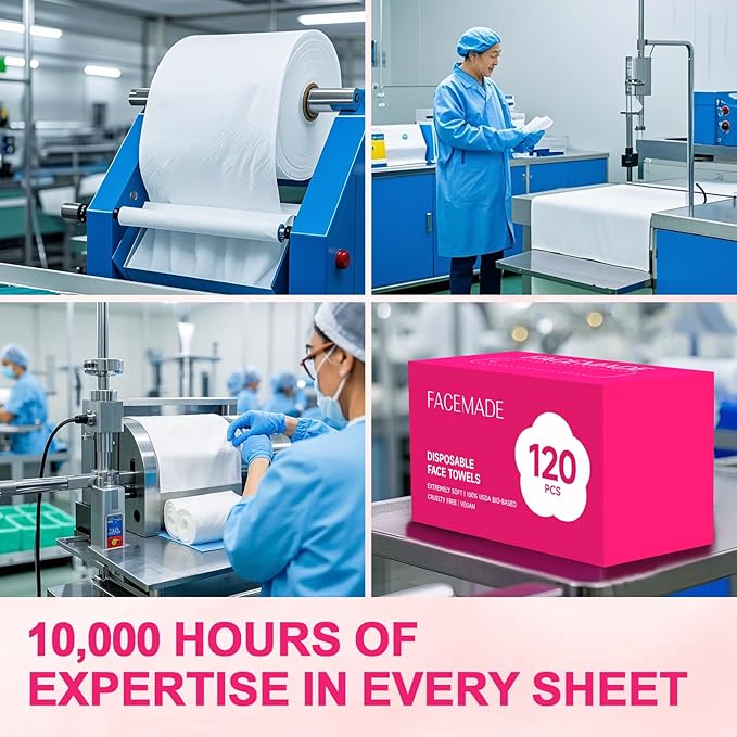 FACEMADE 120 Count Disposable Face Towels, 100% USDA Biobased Face Towelettes