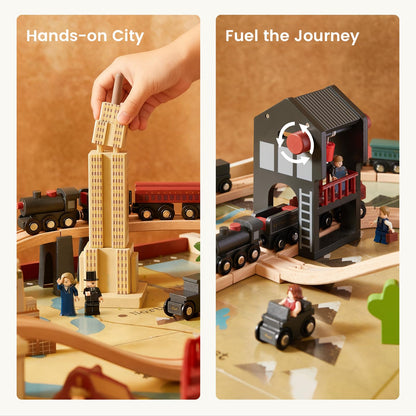 Tiny Land Large Wooden Train Table (47.9”x35.2”), 104PCS Train Set, 3 Storage Bins, Activity Playset for Kids Ages 3+