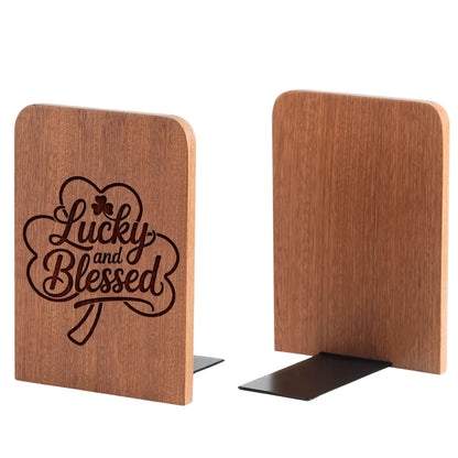 Irish Gifts, Irish Themed Bookends, Heavy Duty Wooden Bookends for Shelves Decorative(1 Pair, 4.72x6.69 Inches)