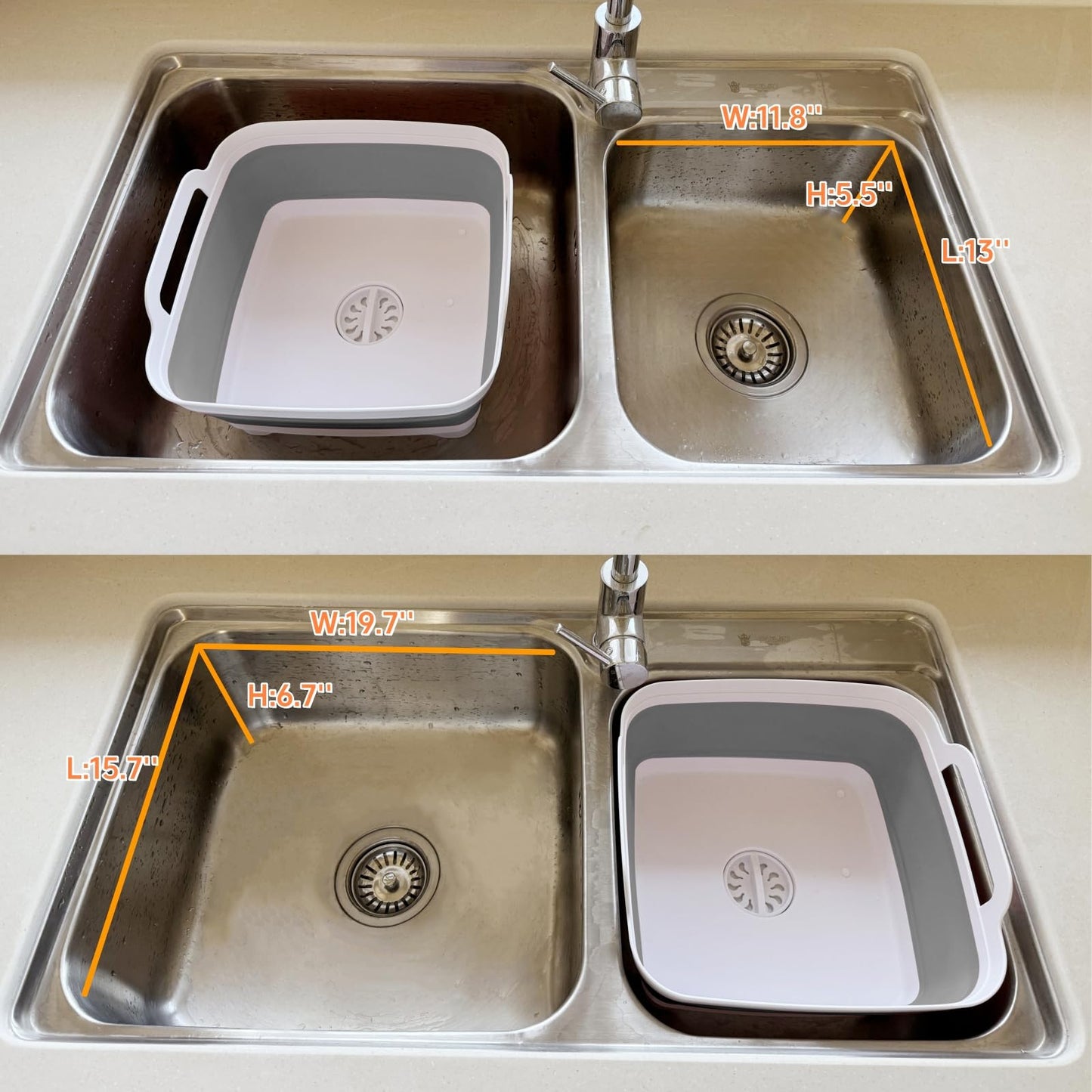 Collapsible Wash Basin for Baby Bottles - 2.4 Gallons Portable Wash Bin for RV Camping Sink, Space-Saving Dish Tub (Gray)