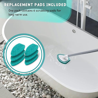 Shower Scrubber with Long Handle, Bathroom Tub and Tile Cleaning Tool with 6
