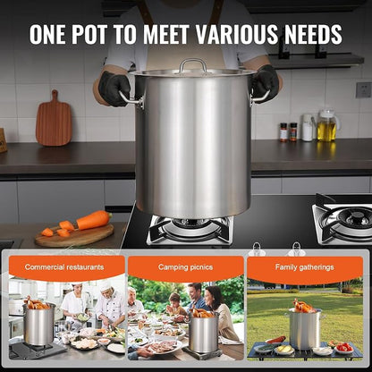 VEVOR 18/8 Stainless Steel Stockpot, 42QT Large Cooking Pots, Multipurpose Cookware Sauce Pot with Composite Base, Heavy Duty Commercial Grade Stock Pot, Sanding Treatment, for Large Groups Events
