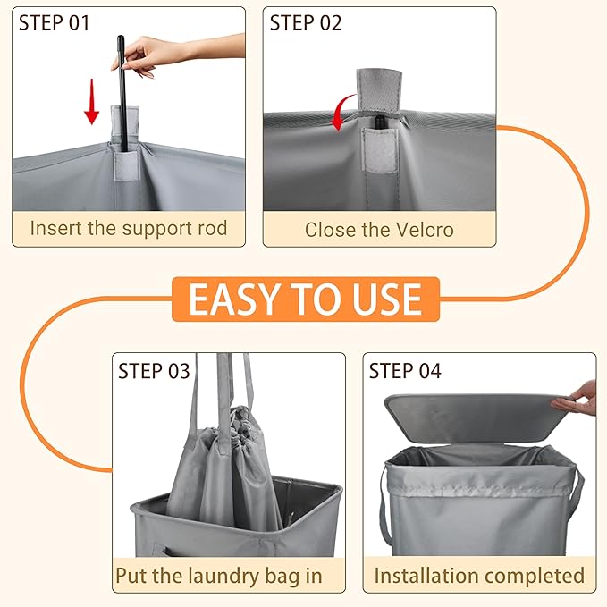Foldable Laundry Hamper with Lid & Laundry Bag with Drawstring, Portable