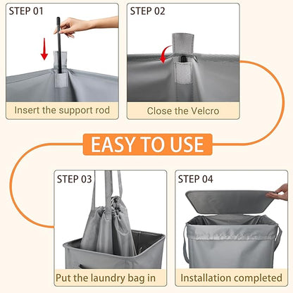 Foldable Laundry Hamper with Lid & Laundry Bag with Drawstring, Portable