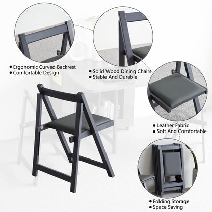 FUNROLUX Folding Dining Chairs with Padded Seats 2 Pack Wooden Folding Chairs for Kitchen Table Event Party Indoor 198LB Weight Capacity (Grey)