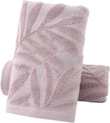 Pidada Hand Towels Set of 2 Leaf Pattern 100% Cotton Absorbent Soft Decorative