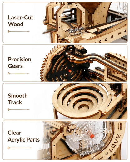 3D Wooden Puzzle for Adults, Electric DIY Marble Run Model Kit with Spiral Funnel, Gear-Driven Motion & Steel Marbles, Brain Teaser Building Toy, Creative Desk Decor Gift for Teens Adults 14+