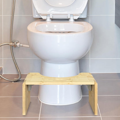 CUXFLS 7" Bamboo Toilet Stool - Foldable Non-Slip Step for Adults & Kids, Sturdy Squatting Stool for Healthy Posture, Space Saving Bathroom