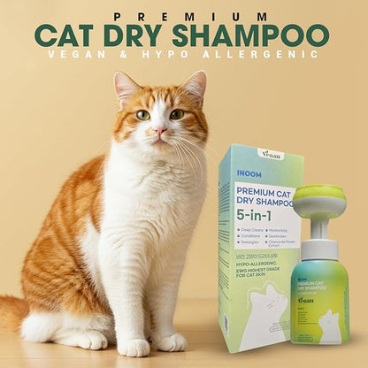 Korean Vegan Cat Dry Shampoo 300ml – Waterless Natural Foam Cleanser for a Kitten to Adult Cats,Soothing Damaged Skin, Removing Odors & Dander Reducing – Gentle & Waterless – Made in Korea