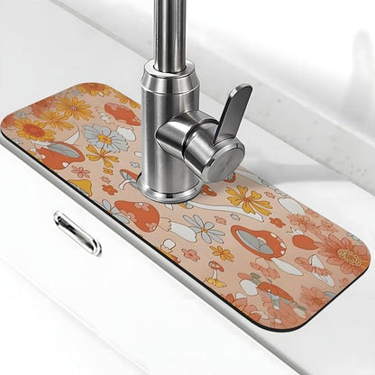 Mushroom Magic Retro Floral Bold Kitchen sink faucet pad, strong water