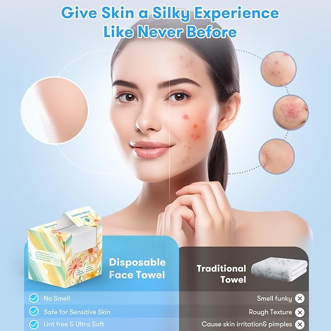 Disposable Face Towel, XL Facial Towelettes Soft Thick Absorbent, Lint-Free