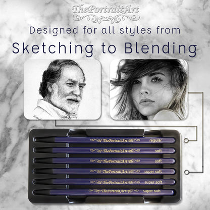 ThePortraitArt Artist Woodless Pure Charcoal Pencils - Ultra Soft and Dark – 6pc Set Equivalent to 28+ Regular Pencils – Smooth Consistency on All Drawing Papers
