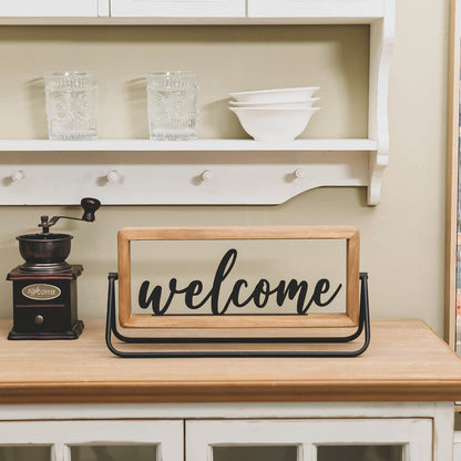 NIKKY HOME Wooden Welcome Sign, Rustic Table Signs Freestanding Word Sign Decorative Cutout Welcome Letters Sign for Home Ornament Entryway Living Room Indoor Decor