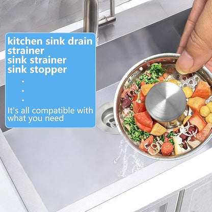 3-in-1 Kitchen Sink Drain Strainer & Stopper, Stainless Steel Food Catcher Plug