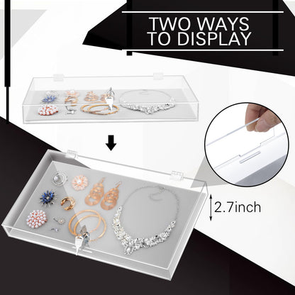 Huquary 2 Pcs Acrylic Locking Jewelry Display Case Clear Ring Earring Necklace Bracelet Security Showcase with Lock and Key for Trade Show Retail Display (Gray)
