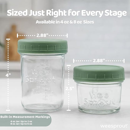 WeeSprout Baby Food Storage Glass Jars w/Lids (4 oz, 24 Pack) Pastel Variety, Snack, Reusable Small Containers, Fridge or Freezer, Microwave & Dishwasher Safe, Essentials for Infants