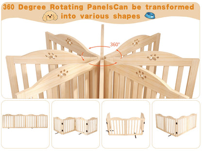 Oapety Wooden Dog Gate Indoor, 31.5" H Freestanding Doggy Gate, No-Painted Folding Cute Puppy Fence for Doorways Stairs Hallways, 4 Panels