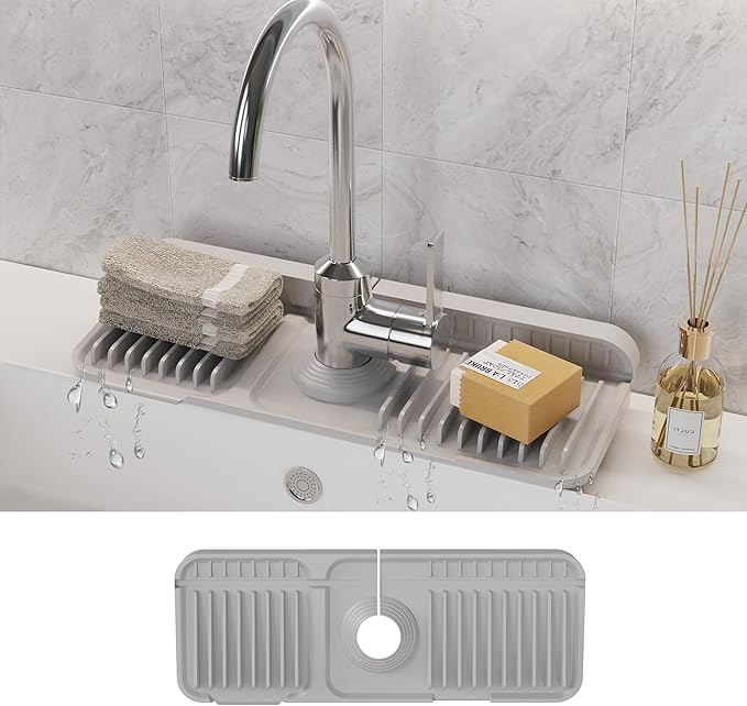 WAFT YEARN 14X5 Inch Silicone Durable Faucet Mat Kitchen Sink Splash Guard